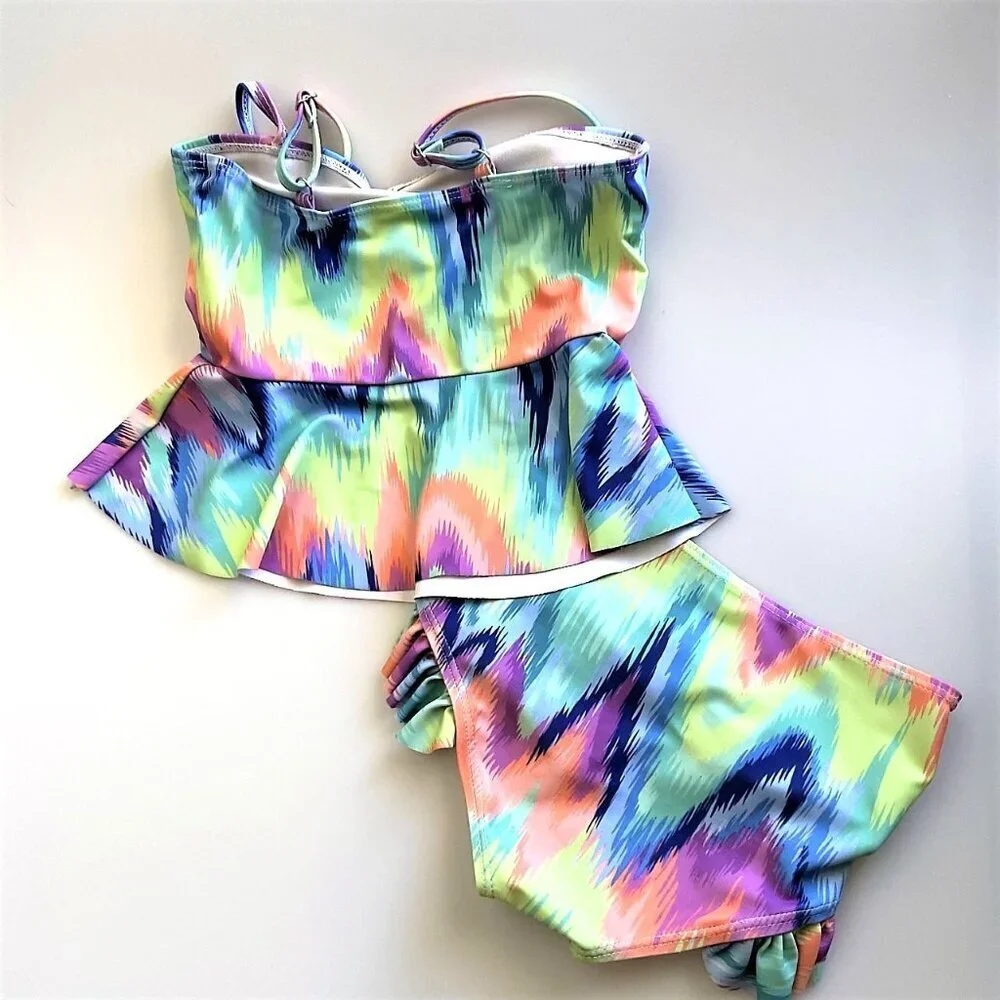 TIE DYE  GIRLS TWO PIECE SWIMSUIT EUC